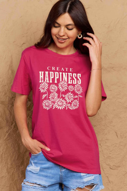 Simply Love Full Size CREATE HAPPINESS Graphic Cotton T-Shirt-Jewearrings