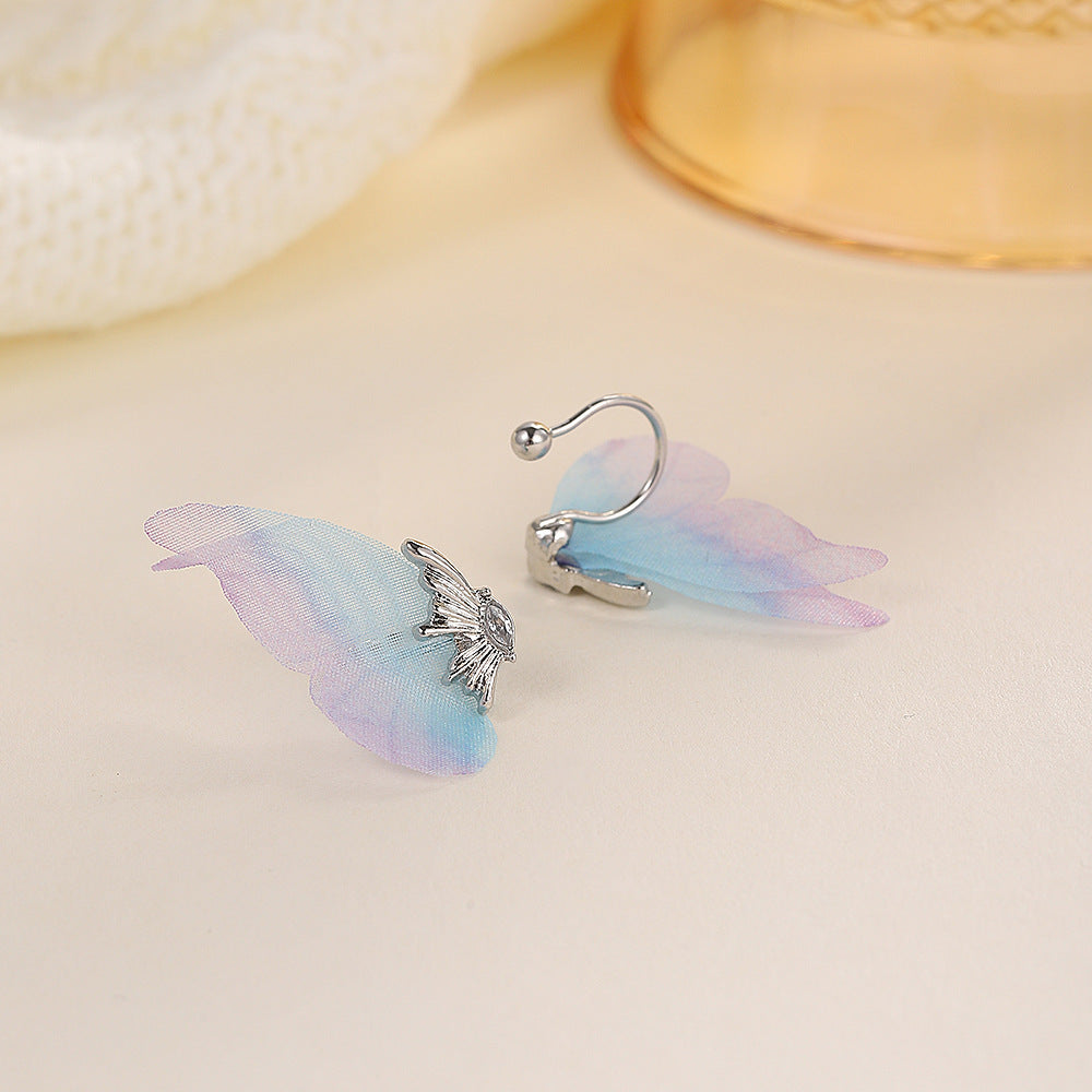 Fantasy Butterfly Mesh Wings Ear Clip Fashion Short Simple Transparent Earrings-Jewearrings