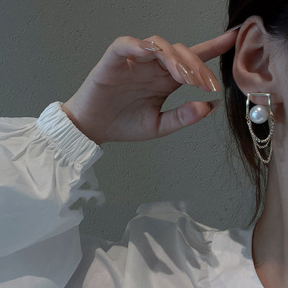 South Korea's Dongdaemun Fashion Temperament Long Chain Stud Earrings-Jewearrings