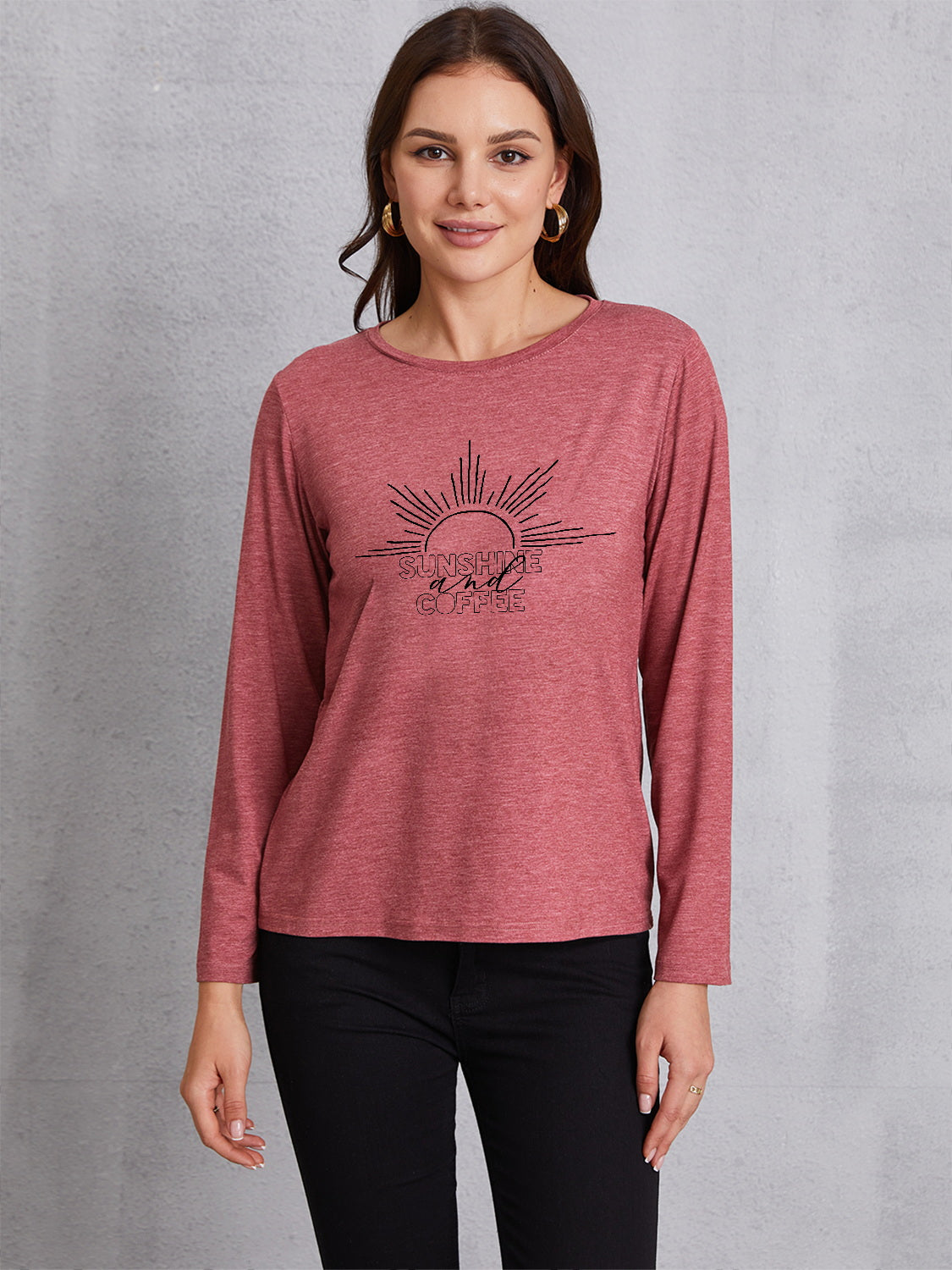 SUNSHINE COFFE Round Neck Long Sleeve T-Shirt-Jewearrings