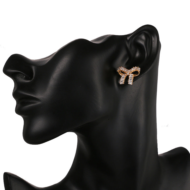 Women's Bow Earrings With Micro Inlays-Jewearrings