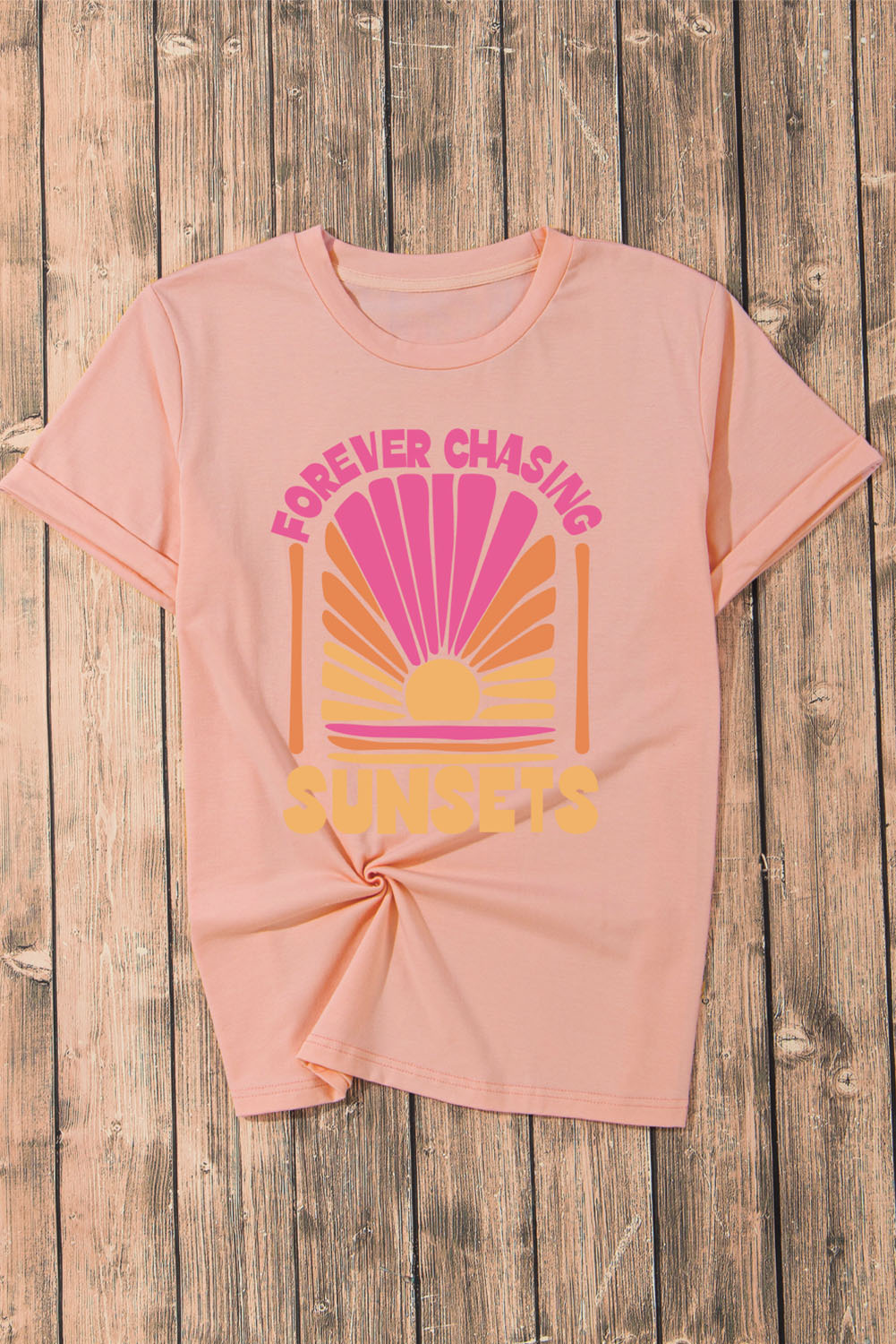 FOREVER CHASING SUNSETS Round Neck T-Shirt-Jewearrings