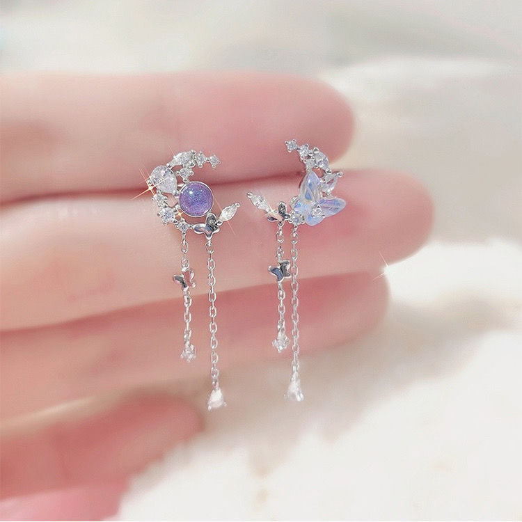 Silver Needle Butterfly Tassel Earrings Women's Luxury Sense-Jewearrings