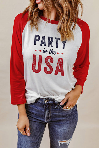 Simply Love PARTY IN THE USA Graphic Raglan Sleeve Tee-Jewearrings