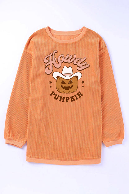 HOWDY Pumpkin Graphic Ribbed Sweatshirt-Jewearrings