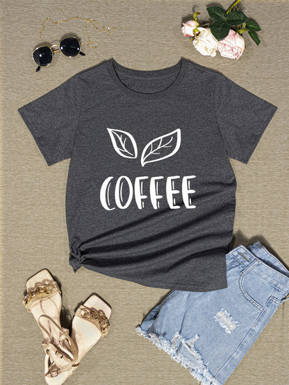 COFFEE Round Neck Short Sleeve T-Shirt-Jewearrings