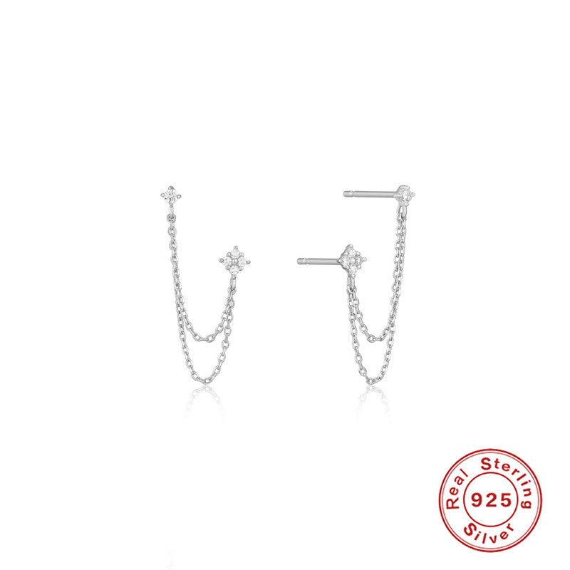 S925 Sterling Silver Ins Style Chain Tassel Earrings With Diamonds-Jewearrings