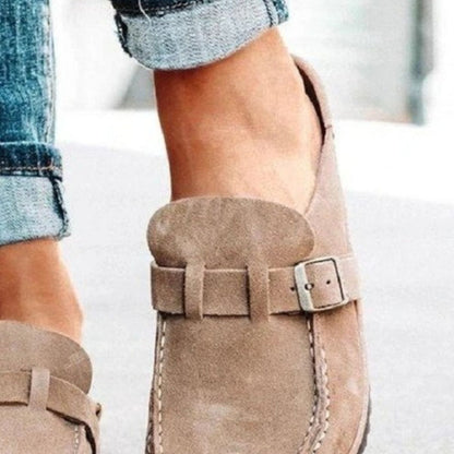 Round Toe Low Heel Buckle Loafers-Jewearrings