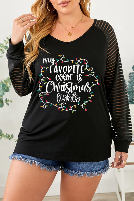 Plus Size MY FAVORITE COLOR IS CHRISTMAS LIGHTS Striped T-Shirt-Jewearrings