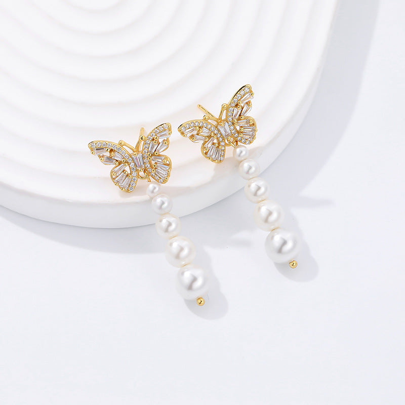 Women's Fashion Sterling Silver Light Luxury Zircon Butterfly Earrings-Jewearrings