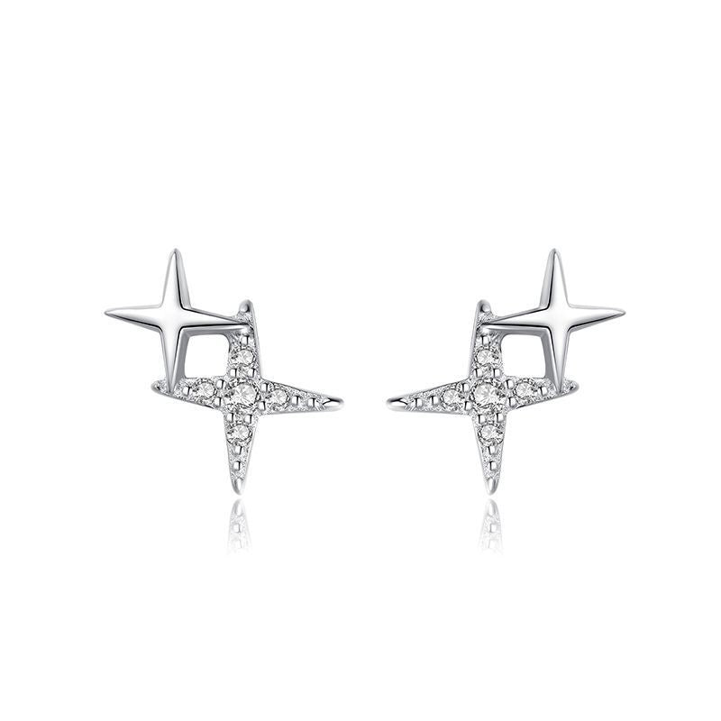 S925 Sterling Silver Four-pointed Star Earrings-Jewearrings