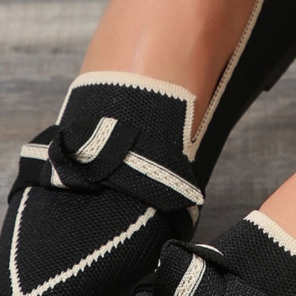 Bow Contrast Trim Point Toe Loafers-Jewearrings