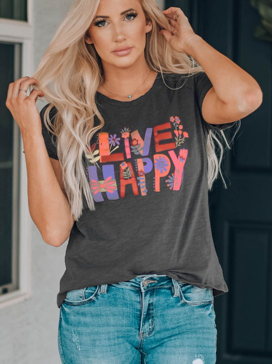 LIVE HAPPY Floral Graphic Tee-Jewearrings