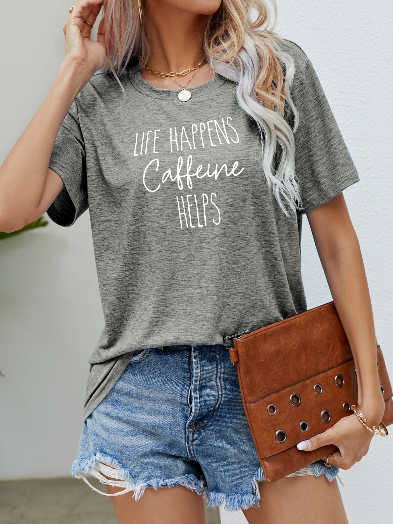 LIFE HAPPENS CAFFEINE HELPS Graphic Tee-Jewearrings