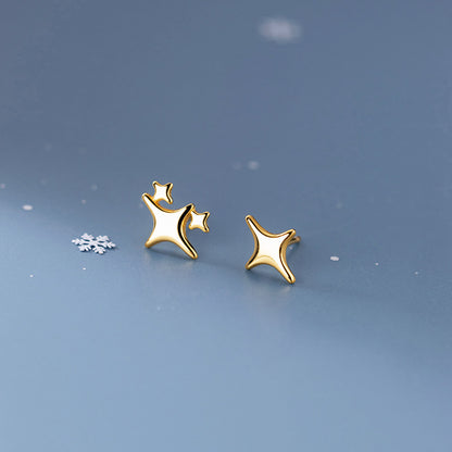 S925 Silver Simple Earrings Women's Glossy Four-pointed Star-Jewearrings