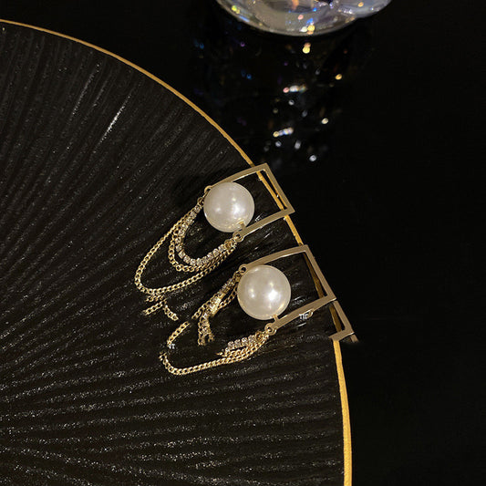 South Korea's Dongdaemun Fashion Temperament Long Chain Stud Earrings-Jewearrings