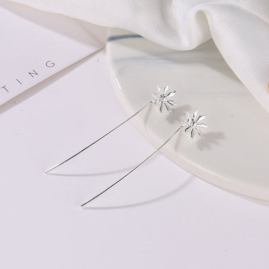 Simple Flower Stud Earrings Female Personality Versatile Line Tassel-Jewearrings