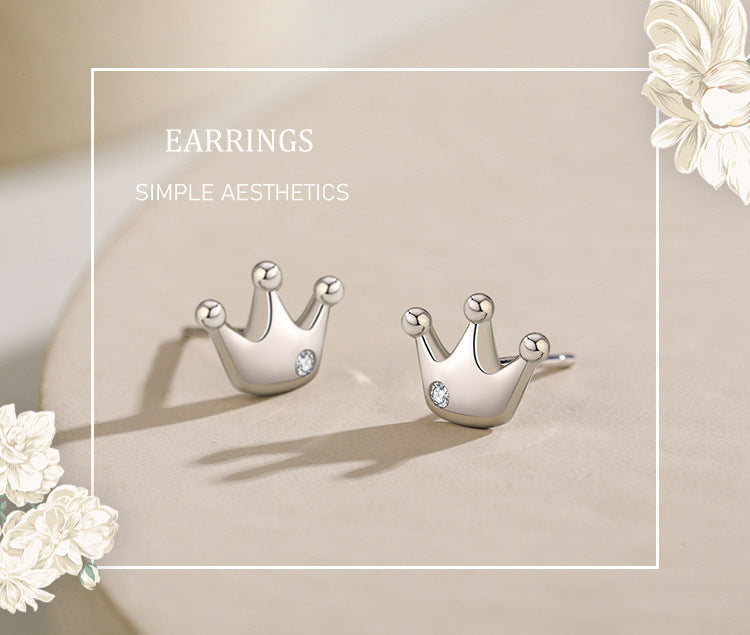 S925 Sterling Silver Classic Simple Crown Stud Earrings-Jewearrings