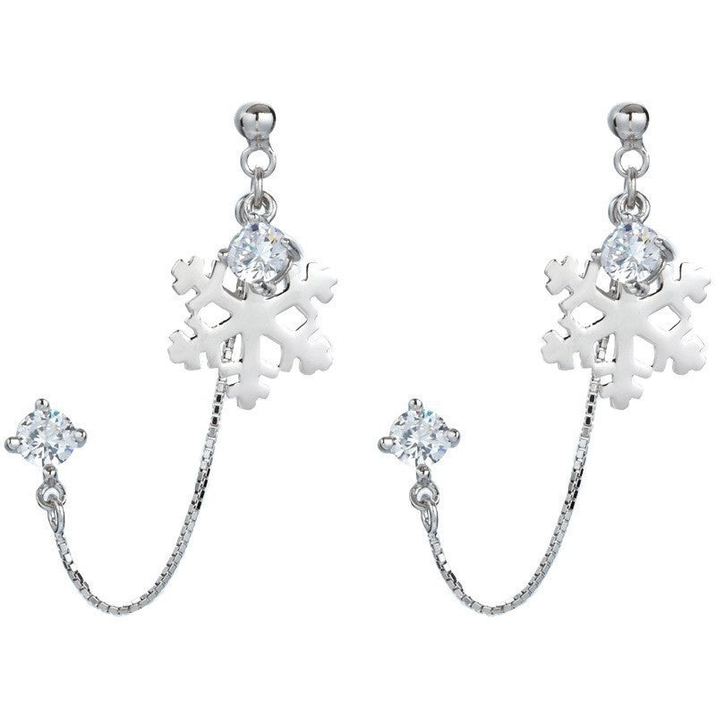 S925 Sterling Silver Earrings Female Snowflake Double Pierced Simple Personality-Jewearrings