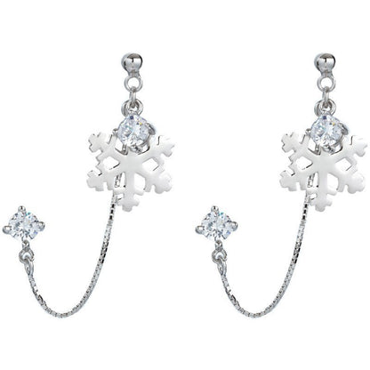 S925 Sterling Silver Earrings Female Snowflake Double Pierced Simple Personality-Jewearrings