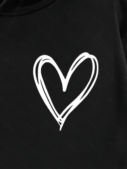 Heart Graphic Drawstring Hoodie with Pocket-Jewearrings