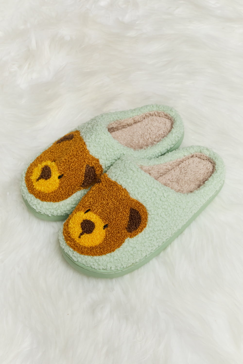 Melody Teddy Bear Print Plush Slide Slippers-Jewearrings