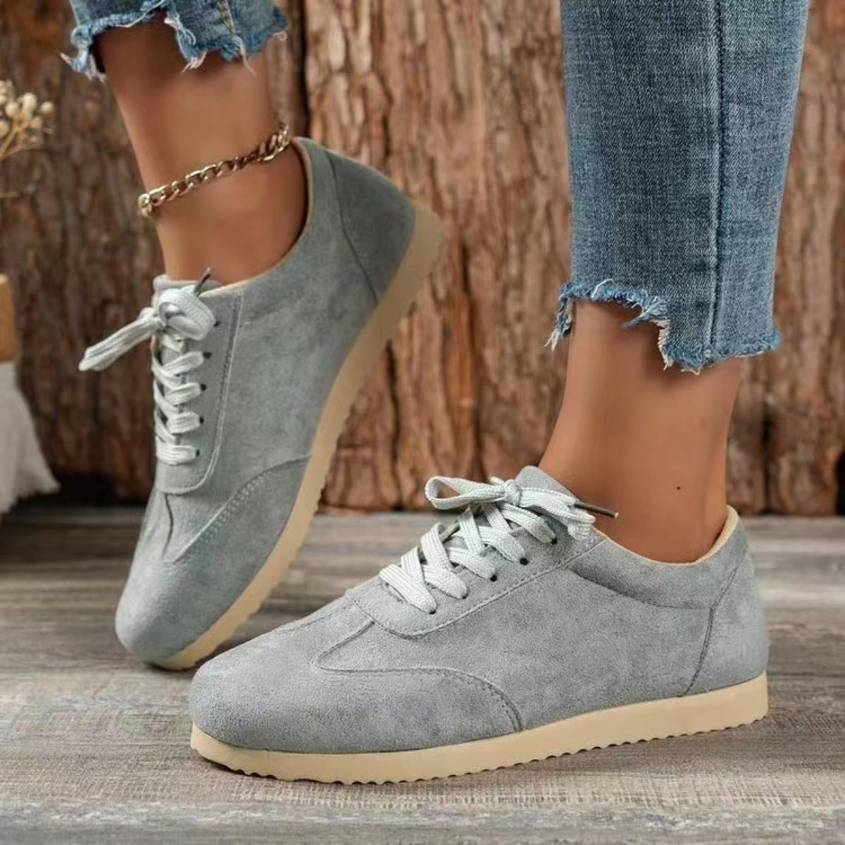 Suede Lace-Up Flat Sneakers-Jewearrings