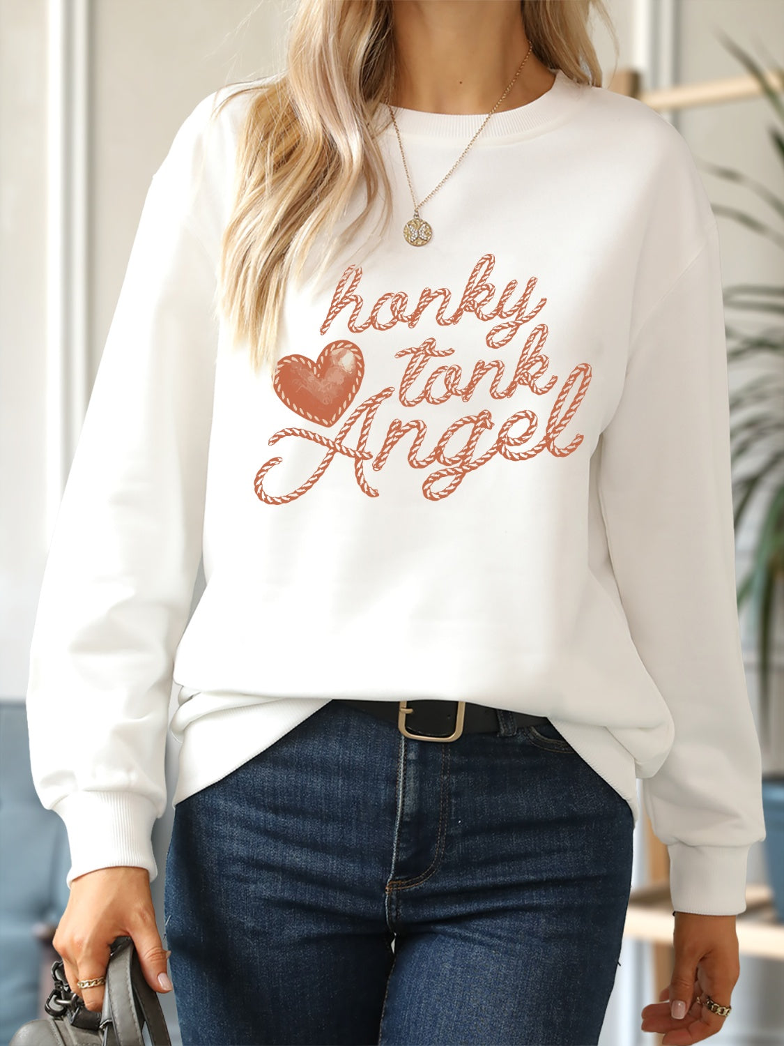 HONKY TONK ANGEL Round Neck Dropped Shoulder Sweatshirt-Jewearrings