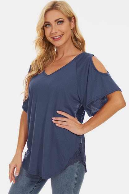 Cutout V-Neck Short Sleeve T-Shirt-Jewearrings