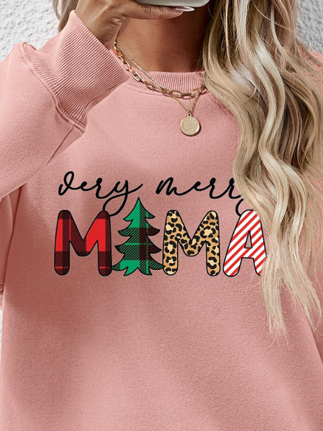 Letter Graphic Round Neck Long Sleeve Sweatshirt-Jewearrings