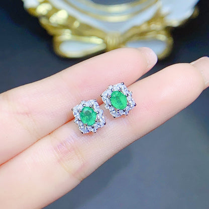 S925 Silver Inlaid Natural Emerald Earrings-Jewearrings