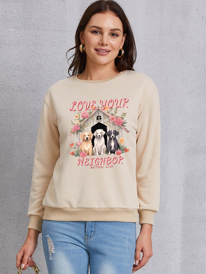 LOVE YOUR NEIGHBOR Round Neck Sweatshirt-Jewearrings