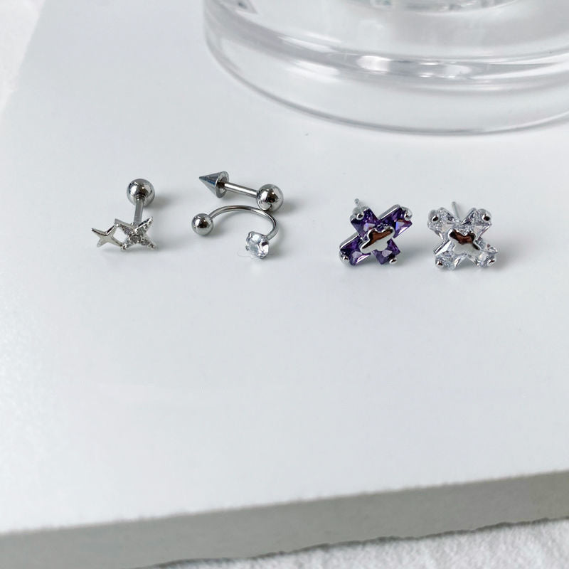 Pierced C-Type Micro-Set Zirconia Stud Earrings-Jewearrings