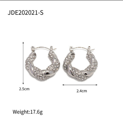 New Fashion Wild 18K Gold Plated White Square Crystal Zircon Hoop Earrings-Jewearrings