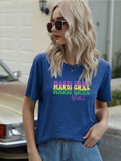 Full Size MARDI GRAS Y'ALL Round Neck T-Shirt-Jewearrings