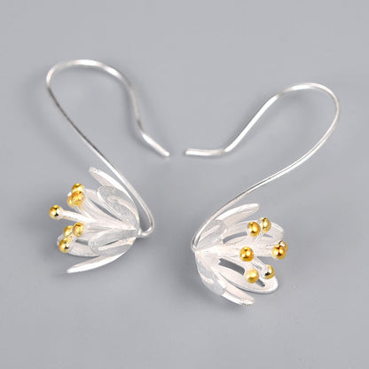 S925 Sterling Silver Thailand Craft Flower Temperament Earrings-Jewearrings