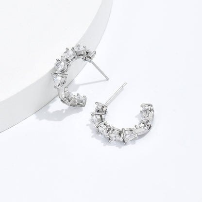 Ornament Simple Rhinestone Ear Clip Design C- Ring Earrings-Jewearrings