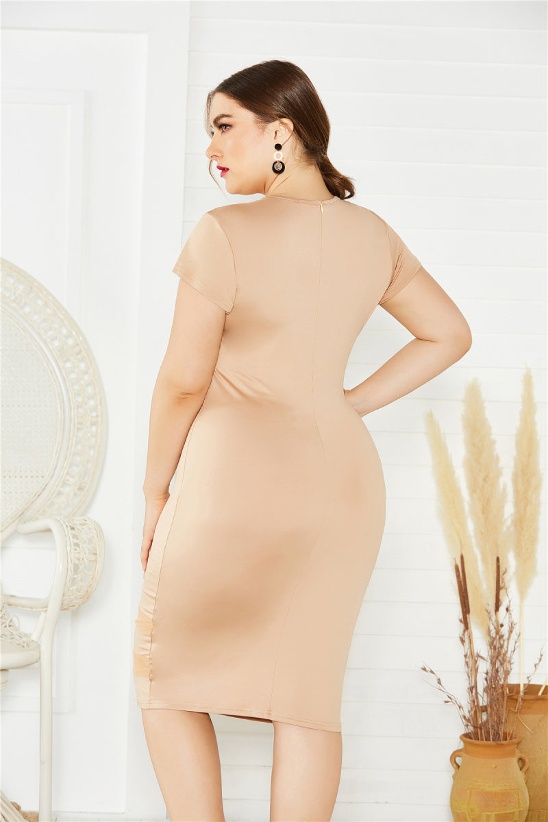 Plus Size Mesh Detail Midi Dress-Jewearrings