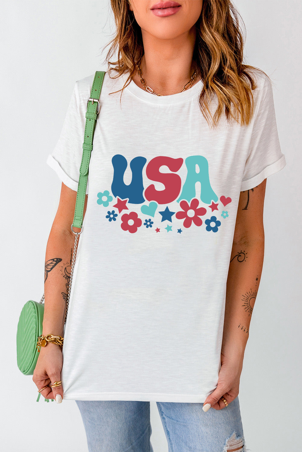 USA Round Neck Short Sleeve T-Shirt-Jewearrings