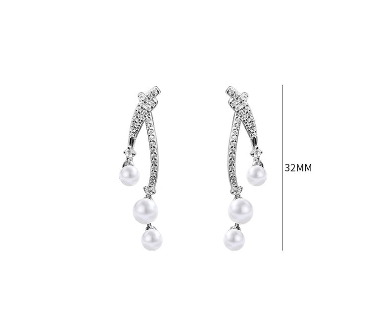 Women's Pearl Arc 925 Sterling Silver Stud Earrings-Jewearrings