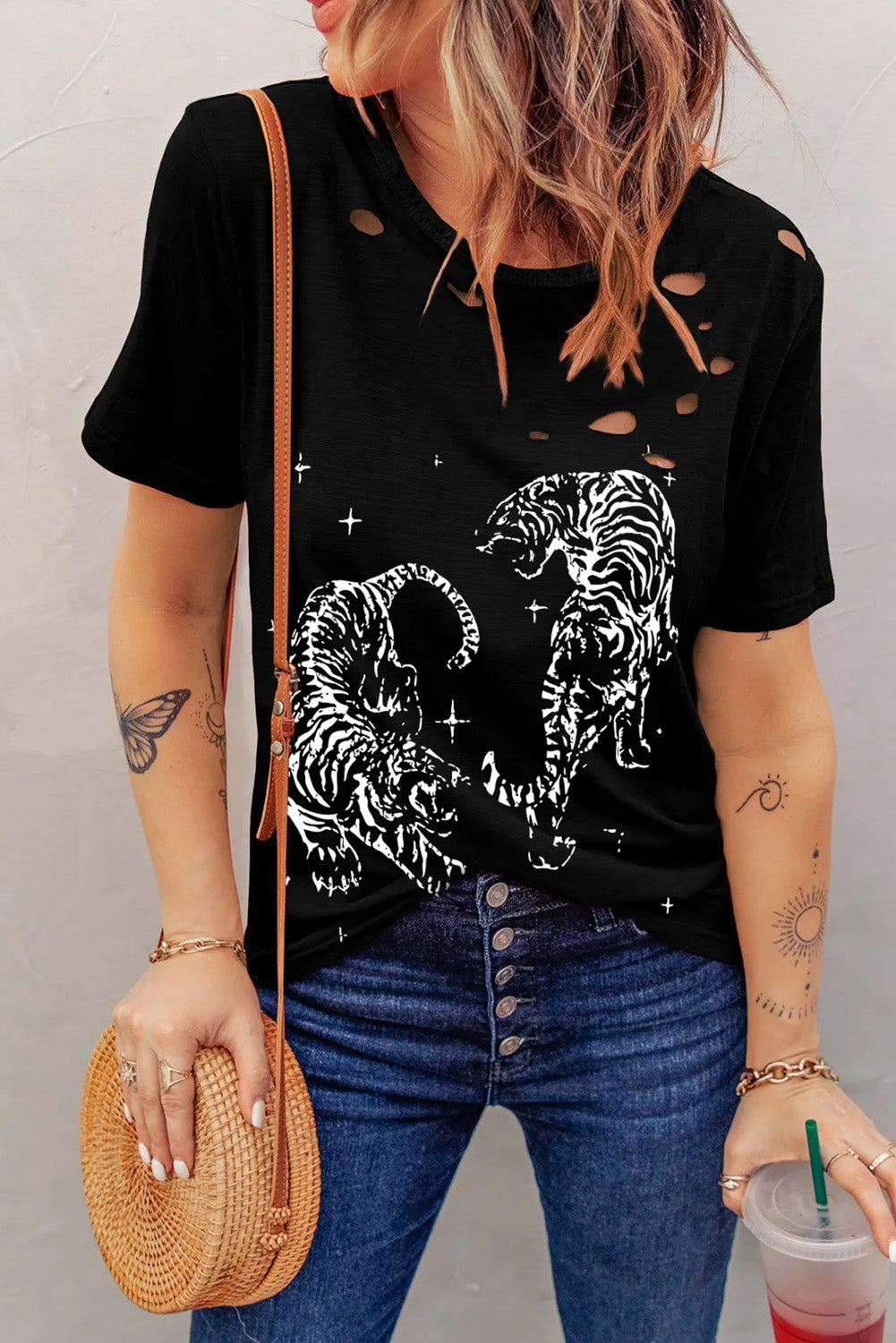 Cutout Graphic Round Neck Short Sleeve T-Shirt-Jewearrings