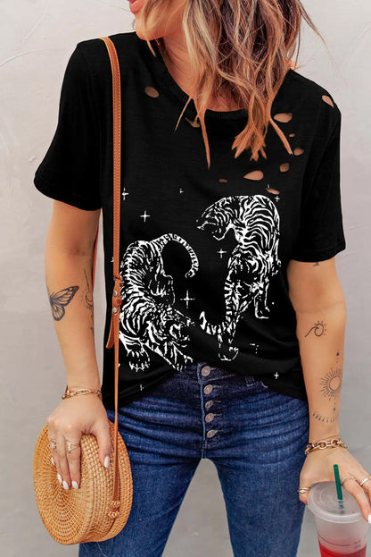 Cutout Graphic Round Neck Short Sleeve T-Shirt-Jewearrings