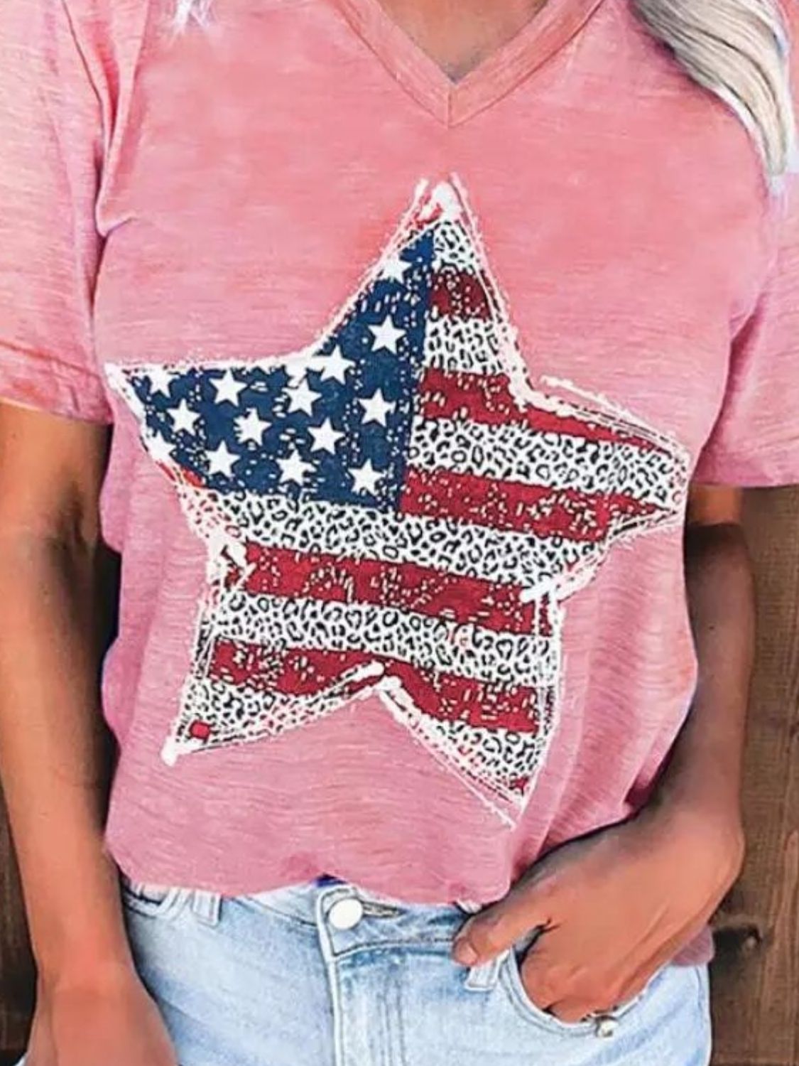 US Flag Graphic V-Neck Short Sleeve T-Shirt-Jewearrings