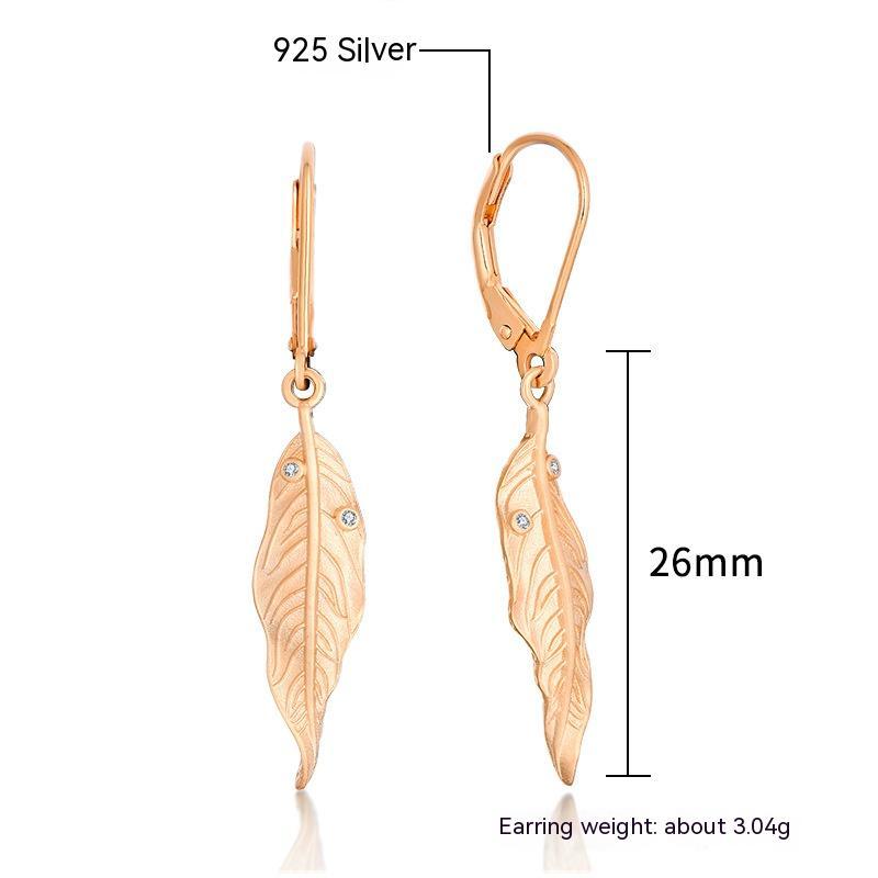 Women's Fashion Vintage Versatile Rose Gold Leaf Sandblasted Zirconium Earrings-Jewearrings