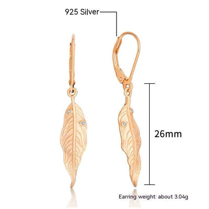 Women's Fashion Vintage Versatile Rose Gold Leaf Sandblasted Zirconium Earrings-Jewearrings