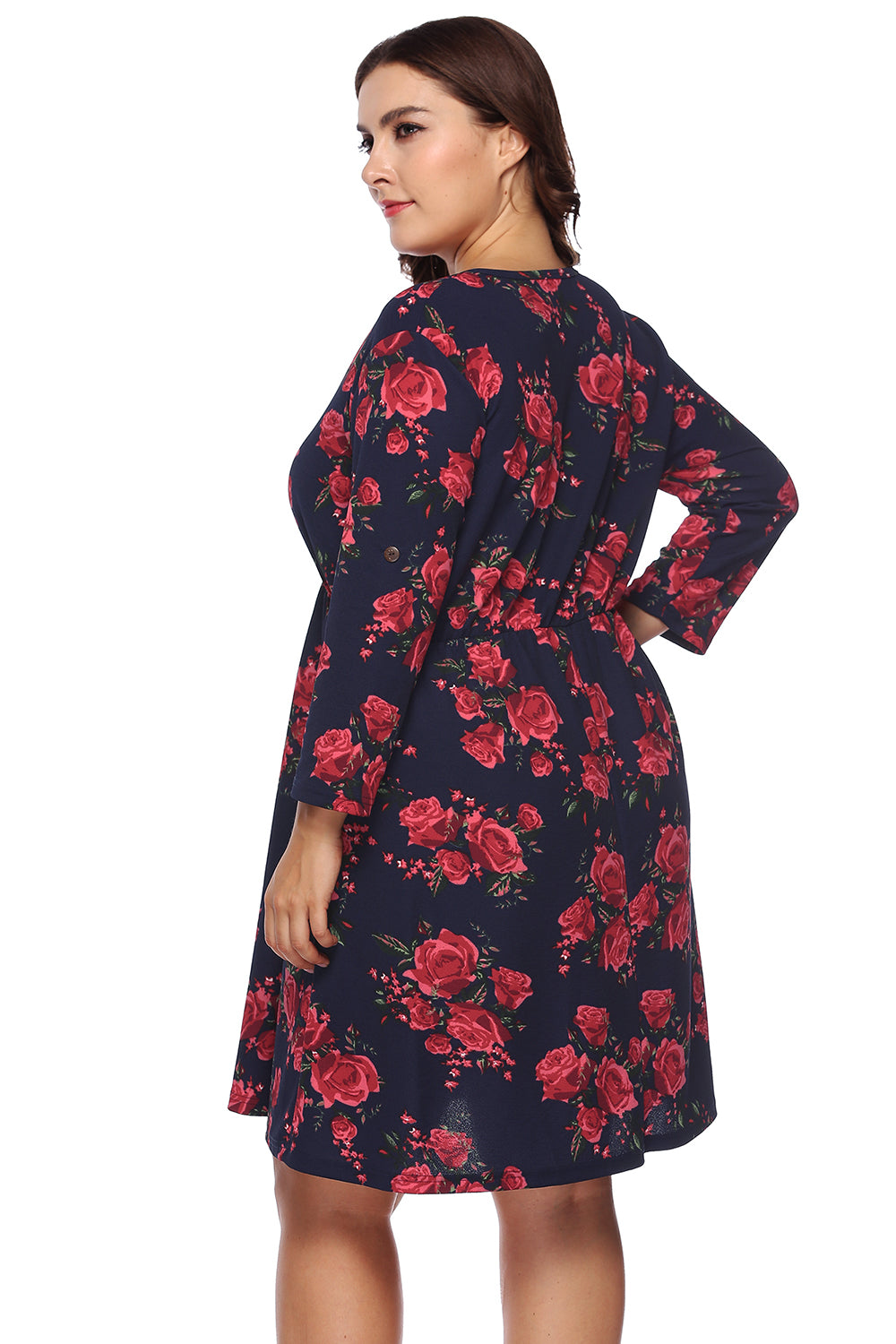 Plus Size Floral Print Half Zip Up Dress-Jewearrings