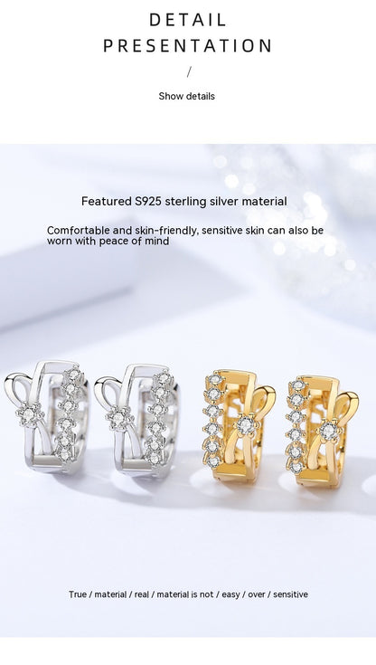 S925 Zircon Bow Double Row Earrings-Jewearrings