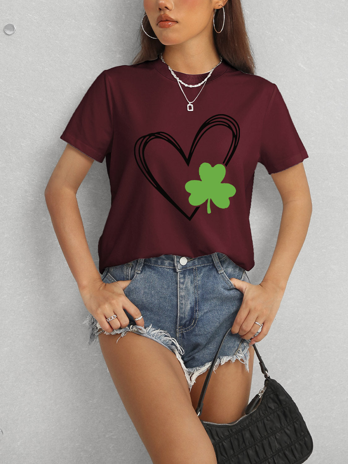 Heart Lucky Clover Short Sleeve T-Shirt-Jewearrings