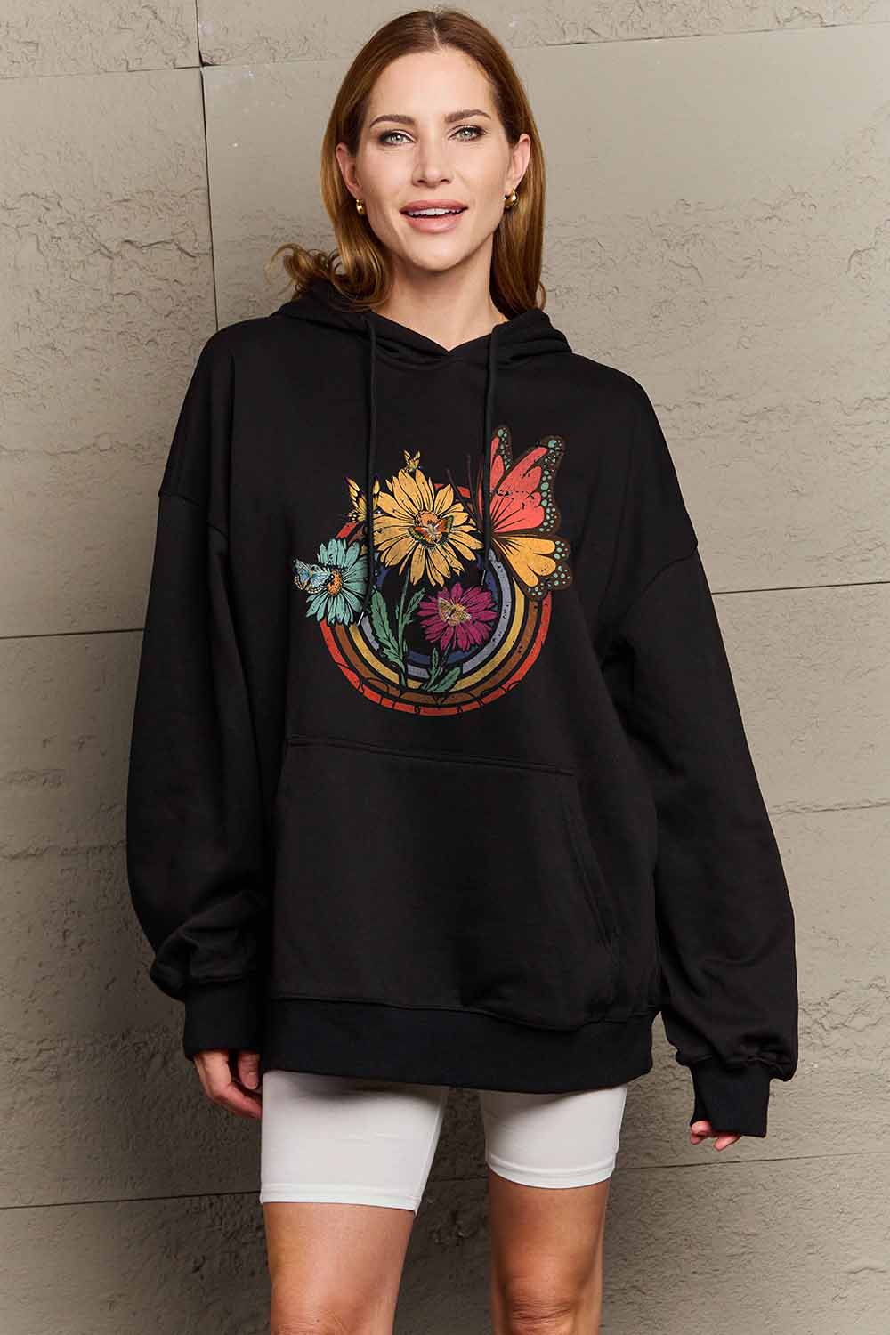 Simply Love Simply Love Full Size Butterfly and Flower Graphic Hoodie-Jewearrings