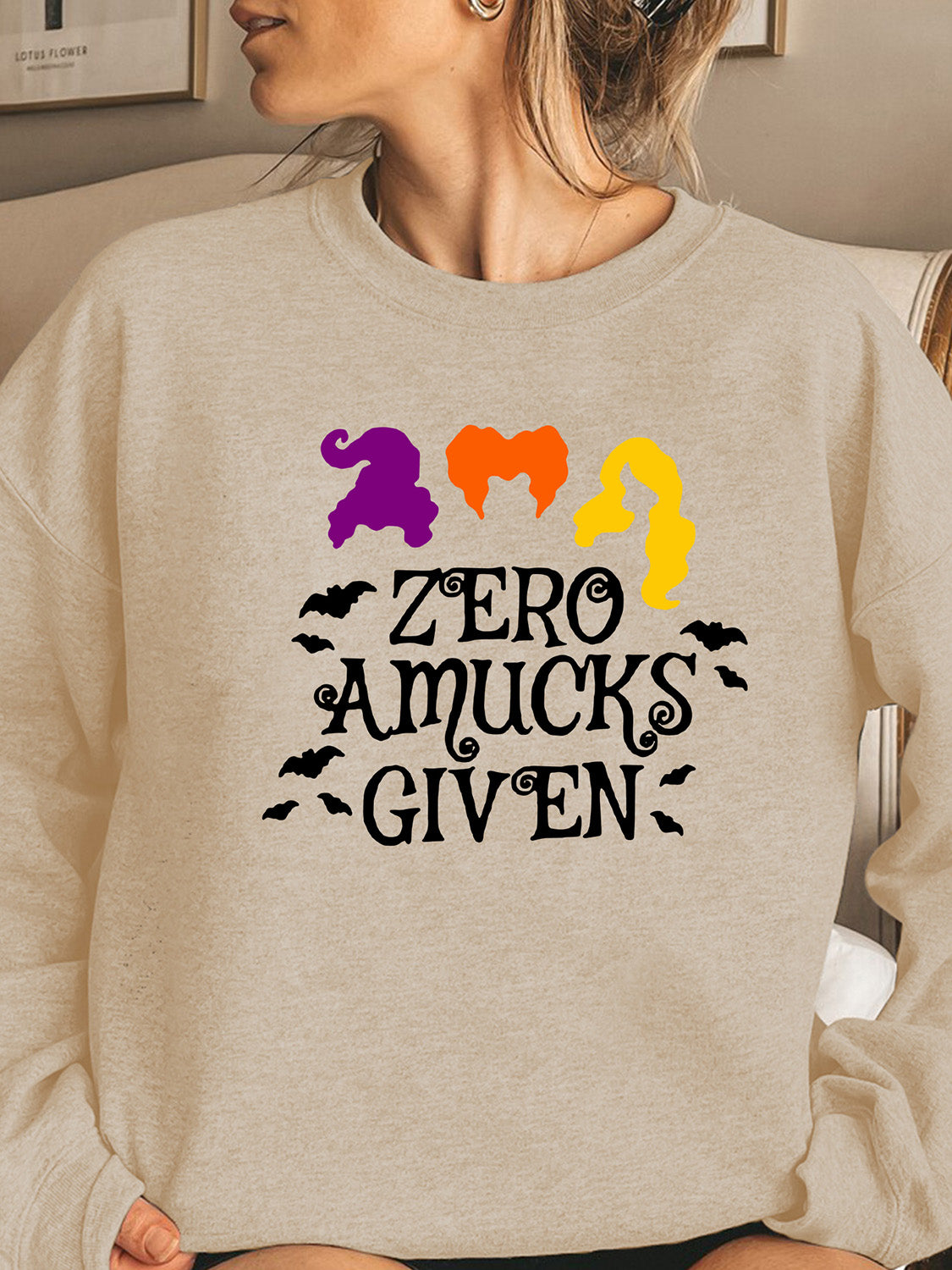 Full Size Round Neck Long Sleeve ZERO AMUCKS GIVEN Graphic Sweatshirt-Jewearrings